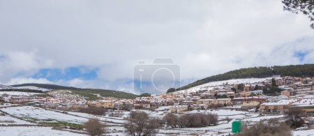 Hoyos del Espino overview, Avila, Castile and Leon, Spain. Snowy landscape