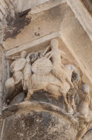 Fight between Roland and the giant Ferragut, Palace of the Monarchs of Navarre, Estella-Lizarra town, Navarre, Northern Spain