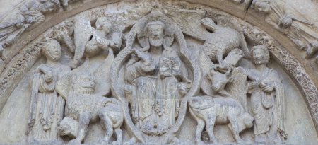 Church of San Miguel portal. Estella-Lizarra town, Navarre, Northern Spain. Tympanum