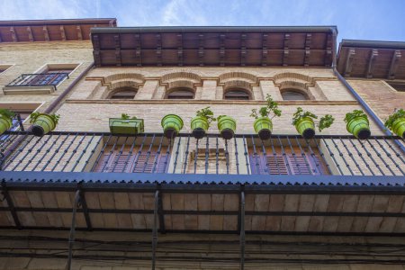 Balcony at Historic Quarter of Puente La Reina, Navarre, Spain. Way of St. James pilgrimage route