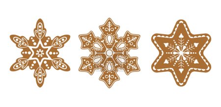 Illustration for Gingerbread snowflake with icing decoration. Vector illustration set - Royalty Free Image