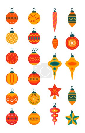 Ilustración de Decoraciones navideñas. Conjunto de bolas de Navidad - Imagen libre de derechos