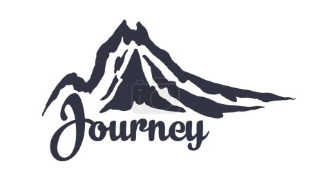 Ilustración de Emblema con montañas dibujadas a mano y una inscripción "Viaje" - Imagen libre de derechos