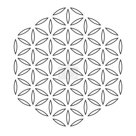 Ilustración de El símbolo de la flor de la vida. Una de las formas básicas de la geometría sagrada. Ilustración vectorial de simetría. - Imagen libre de derechos