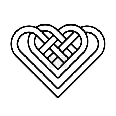 Illustration for The Trinity Knot intertwined with Heart symbol. Wiccan triqueta symbol design. Vector line art. - Royalty Free Image