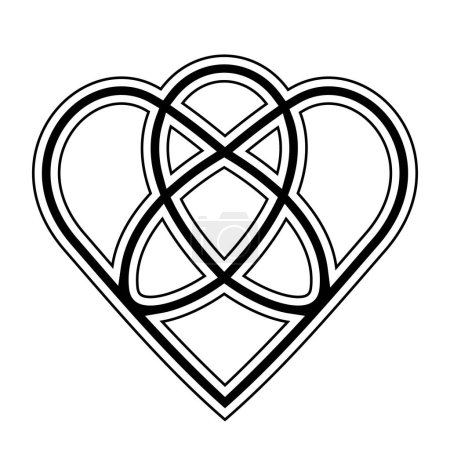 Illustration for The Trinity Knot intertwined with Heart symbol. Wiccan triqueta symbol design. Vector line art. - Royalty Free Image