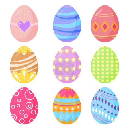 Tradicional pintado huevos de Pascua set vector ilustración.