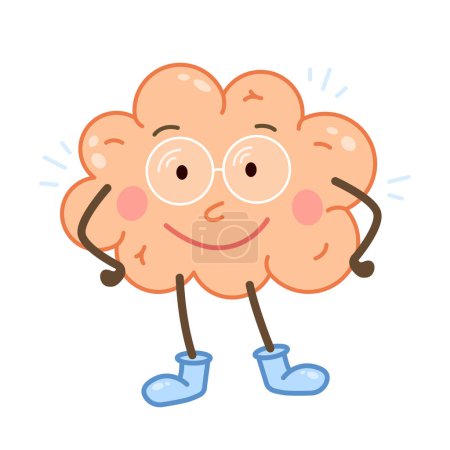 Brain character cartoon style illustration. Smart and happy brain mascot vector illustration.