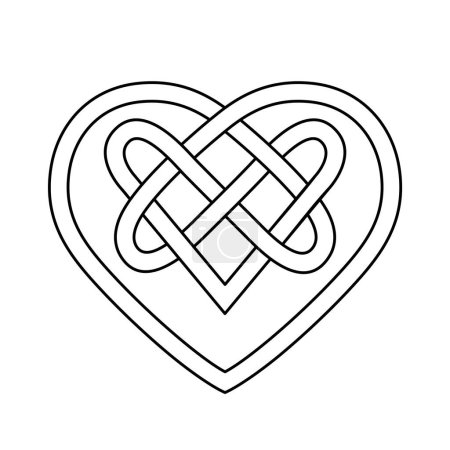 Celtic Knot intertwined with Heart symbol. Vector line art