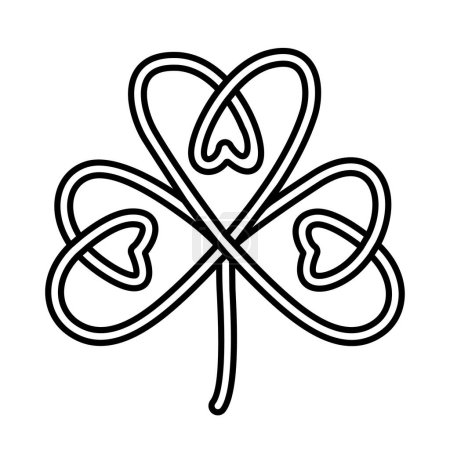 Interlaced stylized celtic symbol of luck. Celtic style clover leaf. Irish clover line art vector illustration. Good luck symbol. Stylized lover with three leaves and heart shapes.