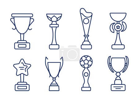 Sport cups icon set. Outline awards icon set.