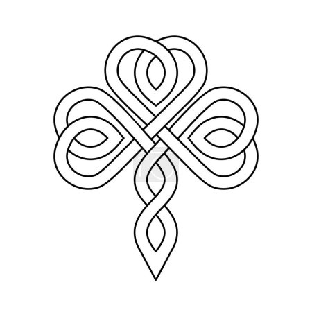 Celtic style clover leaf. Interlaced stylized celtic symbol of luck. Irish shamrock line art vector illustration. Good luck symbol.