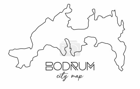 Bodrum city map vector contour. Turkey touristic place map isolated illustration. Line art map.