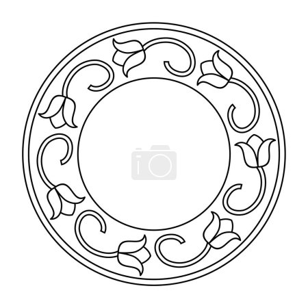 Illustration for Round frame with floral motifs. Decorative lilies vector line art illustration. - Royalty Free Image
