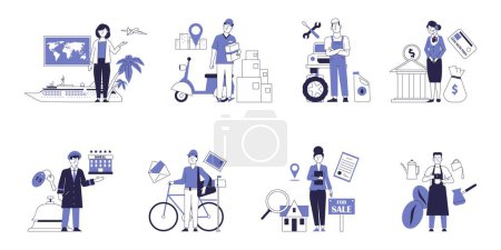 Illustration for Set of various workers in the service industry. Vector concepts of services. - Royalty Free Image