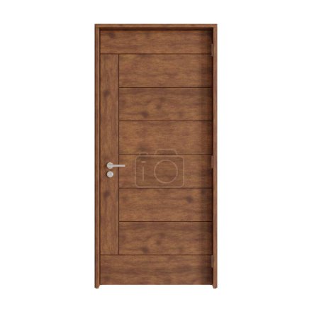 Brown Close Interior Door. Realistic 3D Render. Isolated On White Background. Front View.