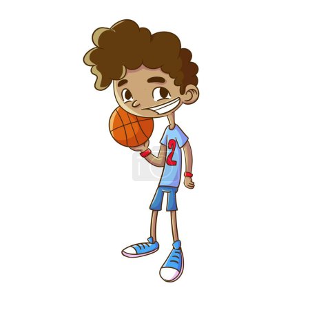 Foto de Ilustración de un niño jugando a baloncesto felizmente - Imagen libre de derechos
