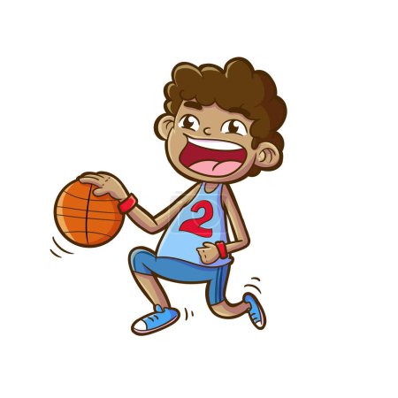 Foto de Ilustración de un niño jugando a baloncesto felizmente - Imagen libre de derechos