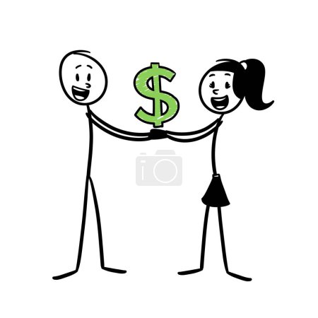 Téléchargez les photos : Bâton figure couple tenant un dollar - en image libre de droit