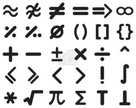Conjunto de diferentes iconos de matemáticas sobre un fondo blanco