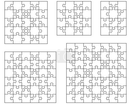 Illustration for Illustration of five different white puzzles, separate pieces - Royalty Free Image