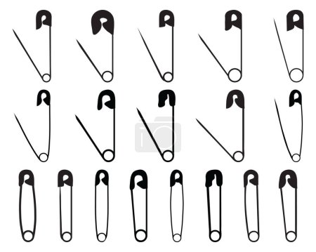 Illustration for Black silhouettes of safety pin on a white background - Royalty Free Image