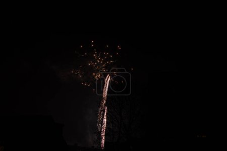 Fuegos artificiales en el cielo por la noche durante la víspera de año nuevo en los Países Bajos