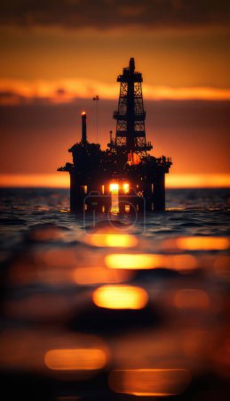 Ölplattform im Sonnenuntergang