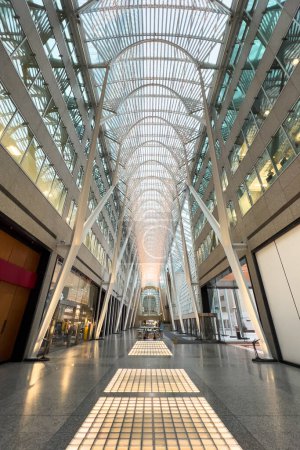 Photo for Modern illuminated architecture of Allen Lambert Galleria in financial district of Toronto - Royalty Free Image