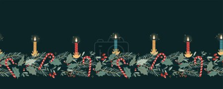 Téléchargez les illustrations : Jolies bougies de Noël dessinées à la main avec lueur et flocons de neige, idéal pour les bannières, fonds d'écran design vectoriel - en licence libre de droit