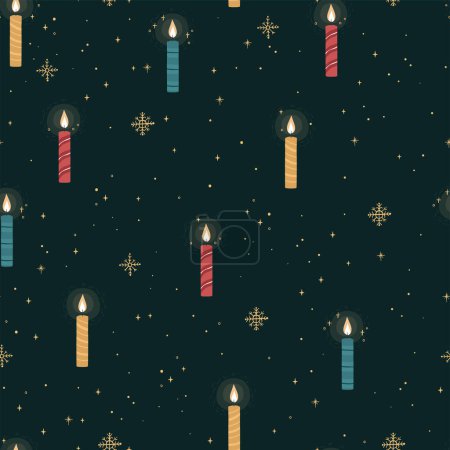 Téléchargez les illustrations : Jolies bougies de Noël dessinées à la main avec lueur et flocons de neige, idéal pour les bannières, fonds d'écran design vectoriel - en licence libre de droit