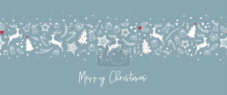 Illustration for Cute hand drawn seamless Christmas design, horizontal layout, great for banners, wallpapers, invitations, cards - vector design - Royalty Free Image