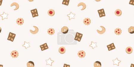 Téléchargez les illustrations : Cute hand drawn traditional Austrian and German Christmas cookies, seamless pattern, great for textiles, napinks, table cloth, wrapping - vector design - en licence libre de droit