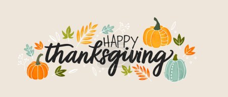 Illustration for Cute hand drawn Thanksgiving design with text and decoration, great for invitations, banners. - Royalty Free Image