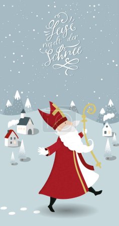 Illustration for Lovely drawn Nikolaus character, text form german christmas song "The snow falls silently" - great for invitations, banners, wallpapers, cards - vector design - Royalty Free Image