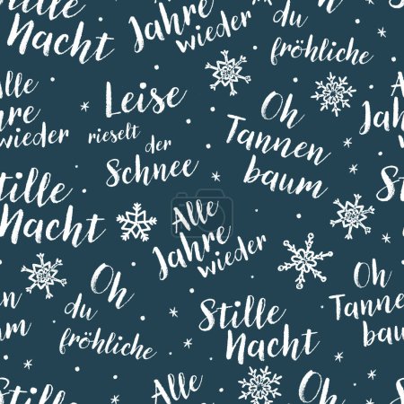 Illustration for Hand written lyrics from German Christmas songe like "Silent night", seamless pattern, background great for wrapping, wallpapers, banners - vector design - Royalty Free Image