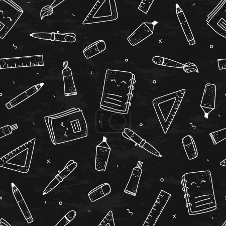 Illustration for Cute hand drawn back to school seamless pattern, lovely school supplies, great for banners, wallpapers, wrapping - vector design - Royalty Free Image