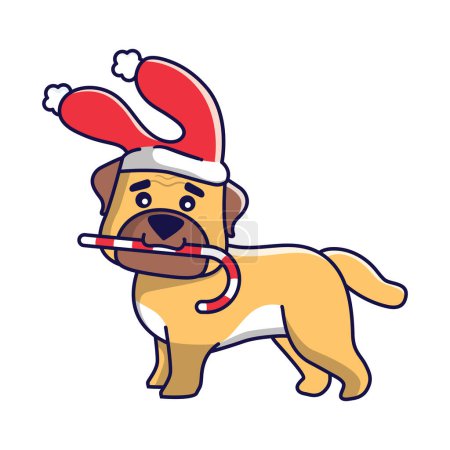 Téléchargez les illustrations : Mignon chien de Noël en costume de Noël illustration vecteur - en licence libre de droit