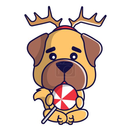 Téléchargez les illustrations : Mignon chien de Noël en costume de Noël illustration vecteur - en licence libre de droit