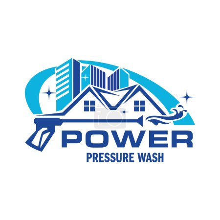 Téléchargez les illustrations : Logo de pulvérisation de lavage à pression. Modèle graphique vectoriel d'illustration de lavage de puissance professionnelle - en licence libre de droit