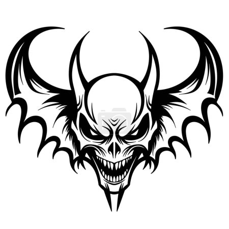 Illustration for A Scary devil head with wings in a vintage style of illustration - Royalty Free Image