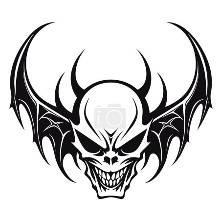 Illustration for A demon head with wings in a vintage style of illustration - Royalty Free Image