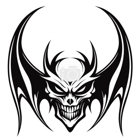 Illustration for A demon head with bat wings in a vintage style of illustration - Royalty Free Image