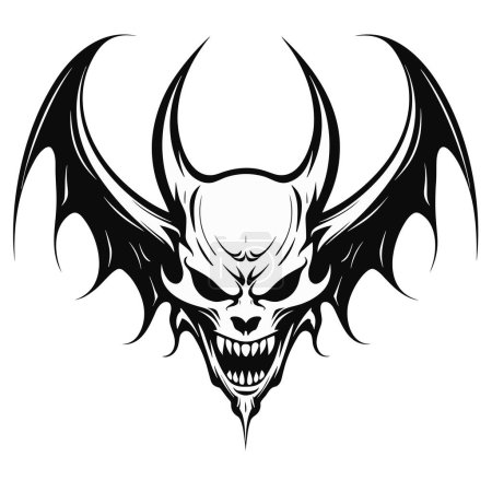 Illustration for A devil head with wings in a vintage style of illustration - Royalty Free Image