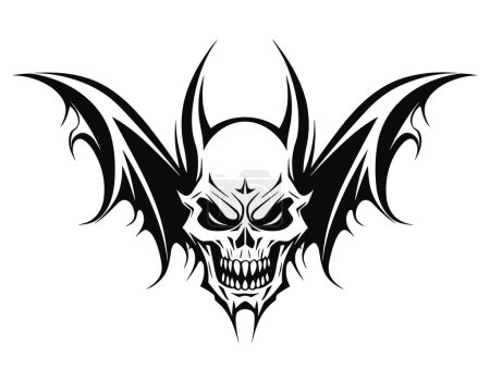 Illustration for A Scary demon head with bat wings in a vintage style of illustration - Royalty Free Image