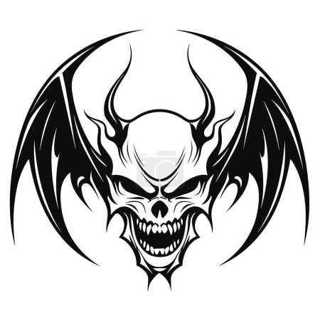 Illustration for A devil head with dragon wings in a vintage style mascot of illustration - Royalty Free Image