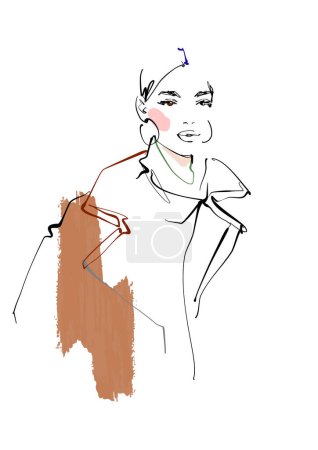 Illustration for Fashion sketch vector illustration of woman in sheepskin coat - Royalty Free Image