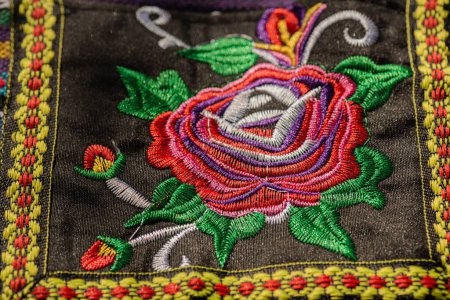 Texture of national Ukrainian patterns embroidered with an embroidery machine