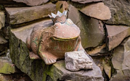 Frog decoration at an abandoned fountain in the park