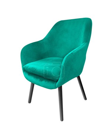 Téléchargez les photos : Chaise en peluche couleur turquoise isolée. Un objet d'intérieur design sur fond blanc. Avec chemin de coupe. - en image libre de droit